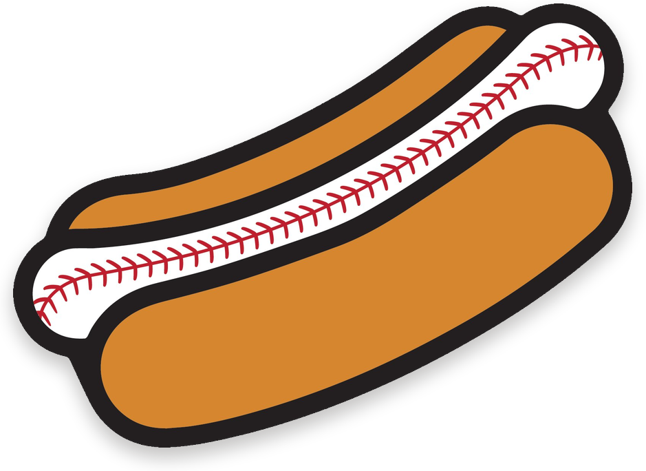 Hot Dog Baseball logo — a hot dog whose bun is stitched like a baseball