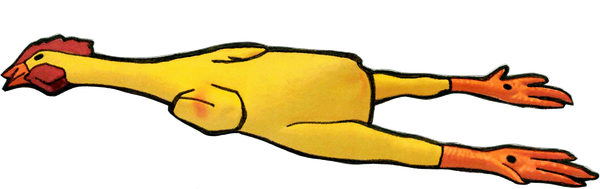 A rubber chicken